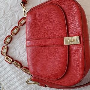 Brahmin Red Crossbody Saddle Style With Lucite And Metal Chain Strap Rare Find!